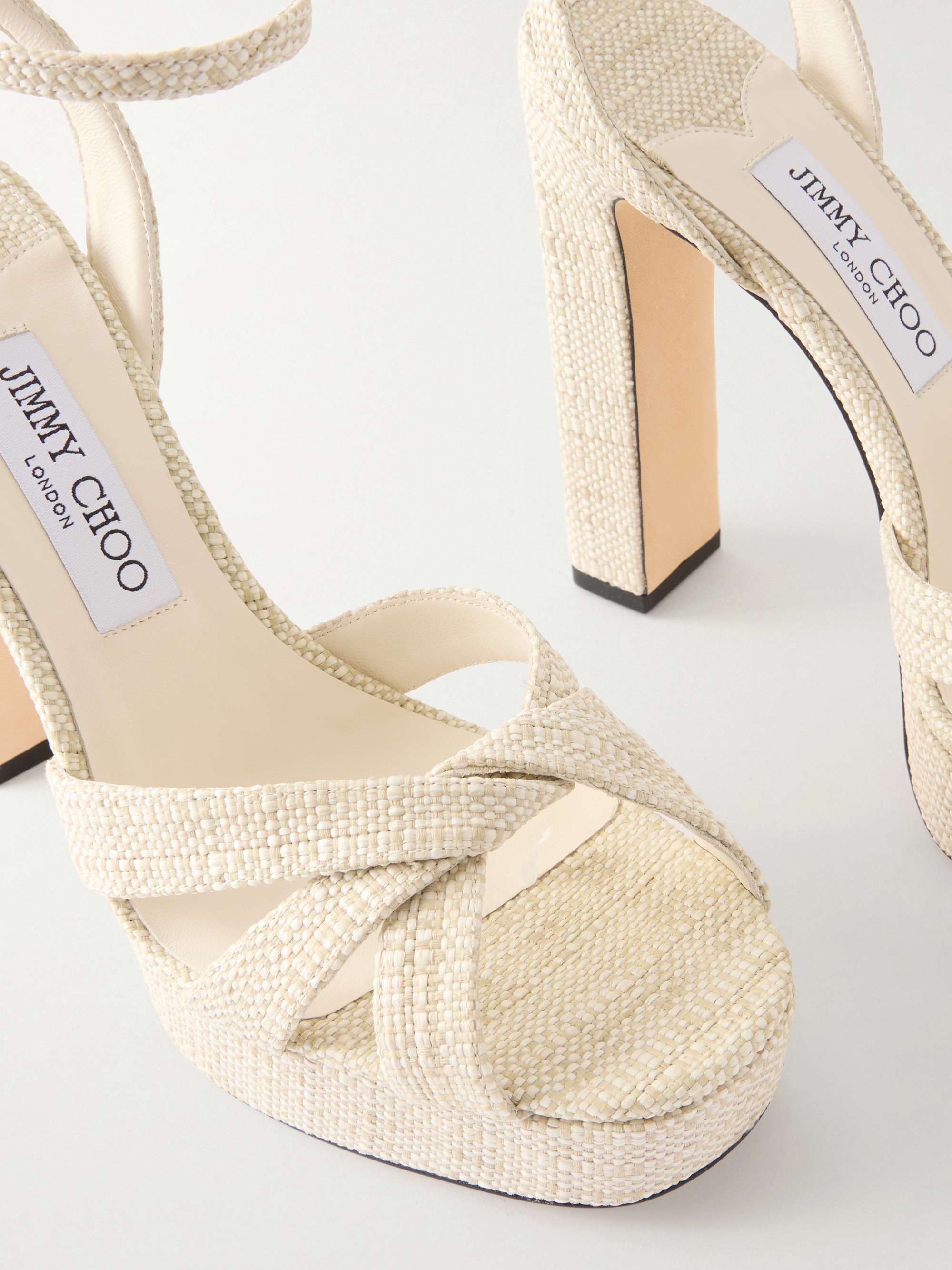 Beige Kove 120 raffia platform sandals | JIMMY CHOO | NET-A-PORTER