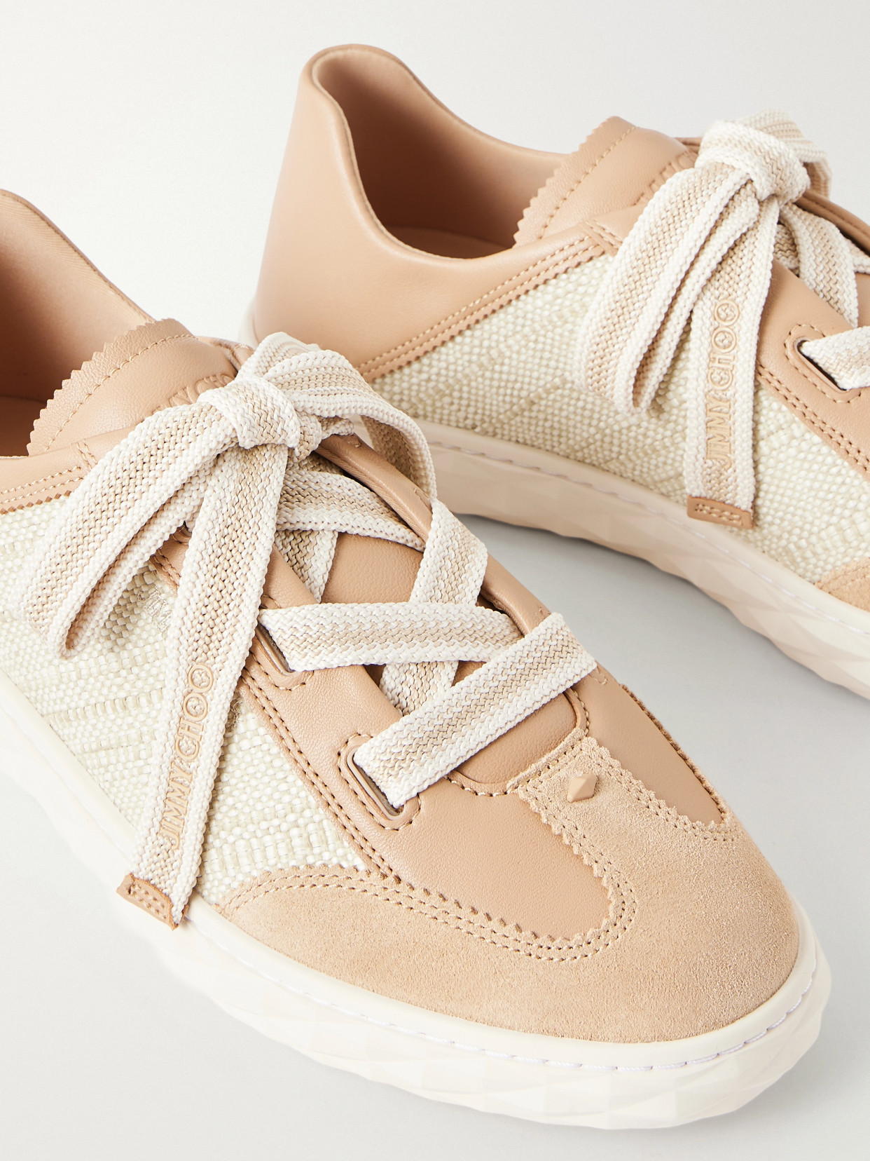 Diamond Light Flex Leather And Raffia Lace-Up Sneakers