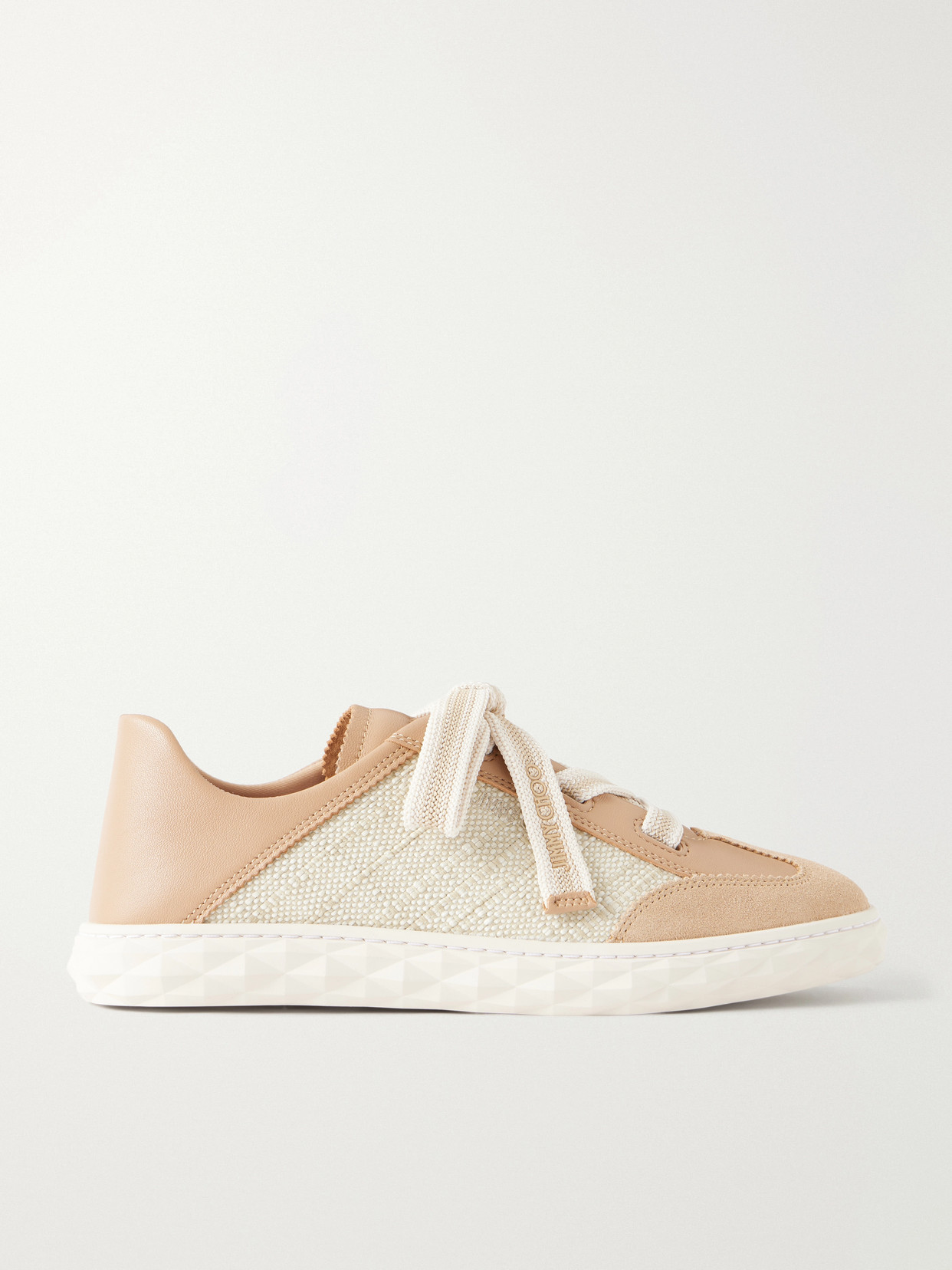 Diamond Light Flex Leather And Raffia Lace-Up Sneakers