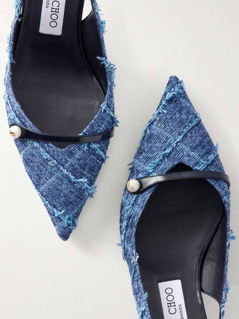 Jimmy Choo Amita 45 Leather-trimmed Frayed Denim Slingback Pumps | Thumbnail 5 Jimmy Choo Amita 45 Leather-trimmed Frayed Denim Slingback Pumps | Thumbnail 5