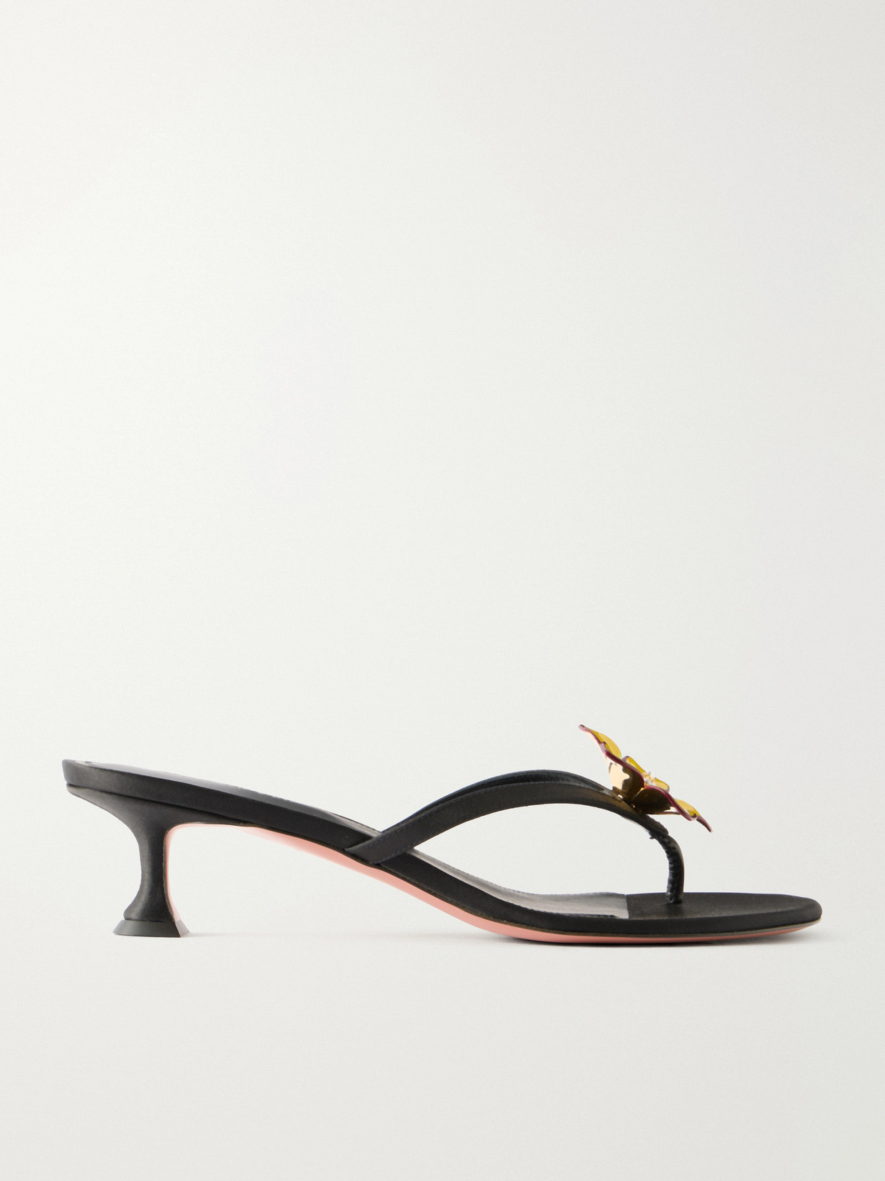Amina Muaddi 45 Vittoria Satin Thong Sandals In Black