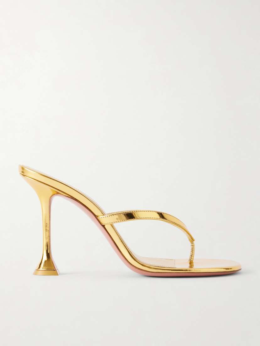 Amina Muaddi Juliette 95 Metallic Leather Thong Sandals