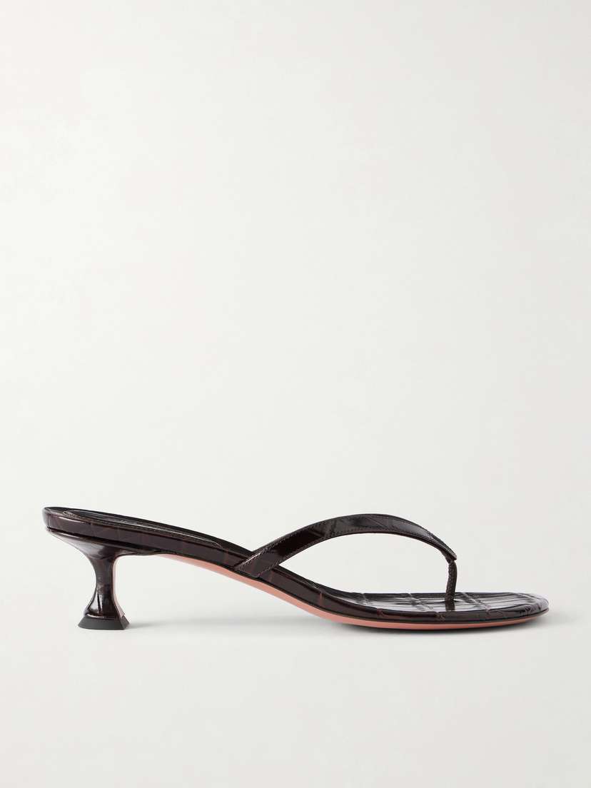 Amina Muaddi Juliette 45 Croc-effect Leather Thong Sandals