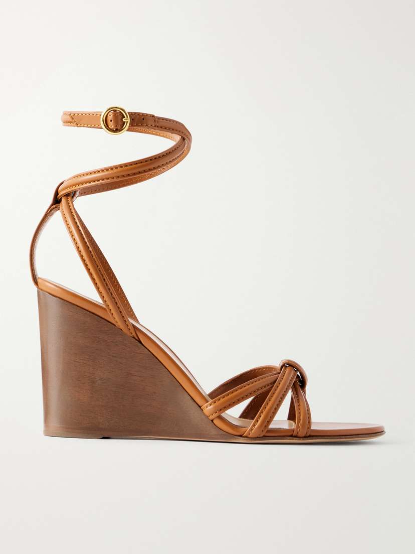 Gianvito Rossi 85 Leather Wooden Wedge Sandals