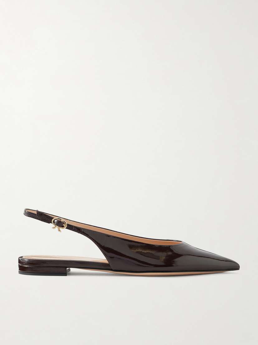 Gianvito Rossi Robbie Leather Polished-leather Slingback Flats