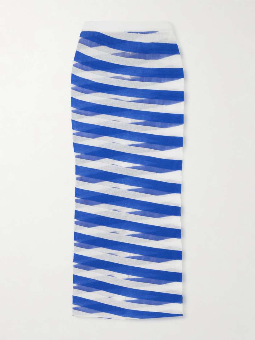 Stella McCartney Striped Mesh-paneled Cotton-blend Midi Skirt