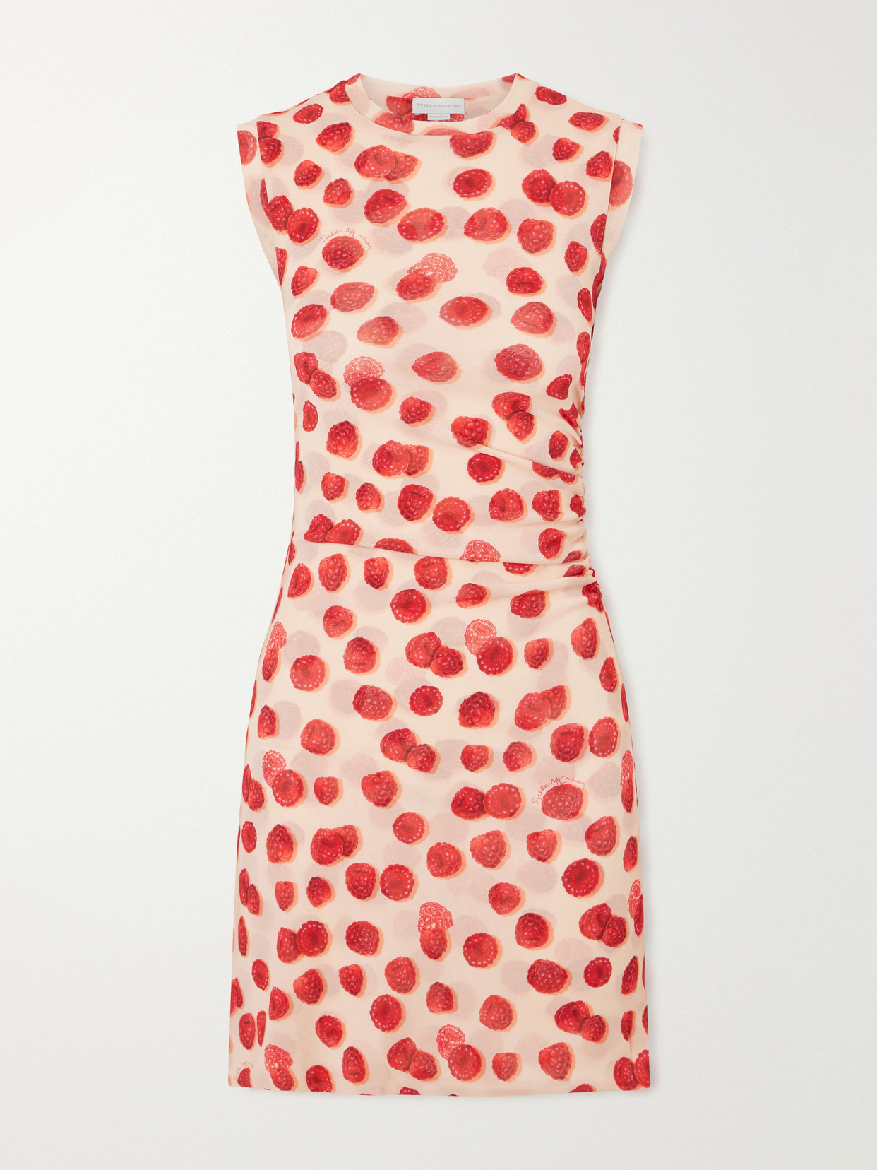 Stella Mccartney Gathered Printed Mesh Mini Dress In Orange