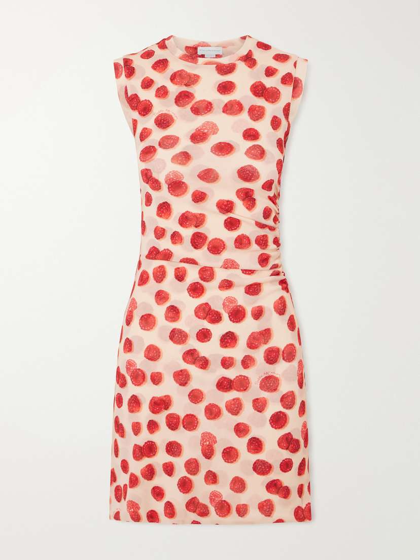 Stella McCartney Gathered Printed Mesh Mini Dress