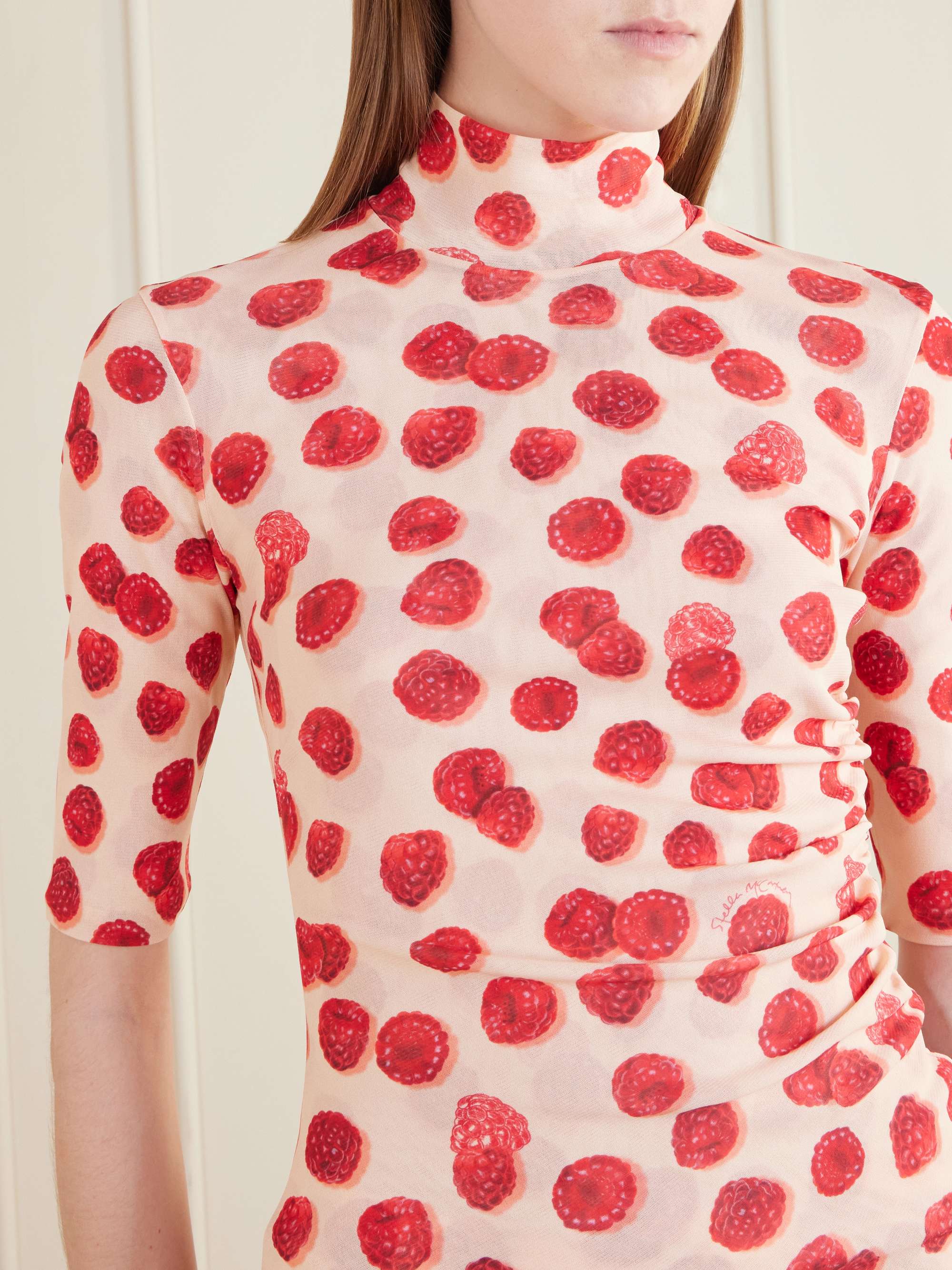 STELLA MCCARTNEY Gathered printed mesh T-shirt | NET-A-PORTER