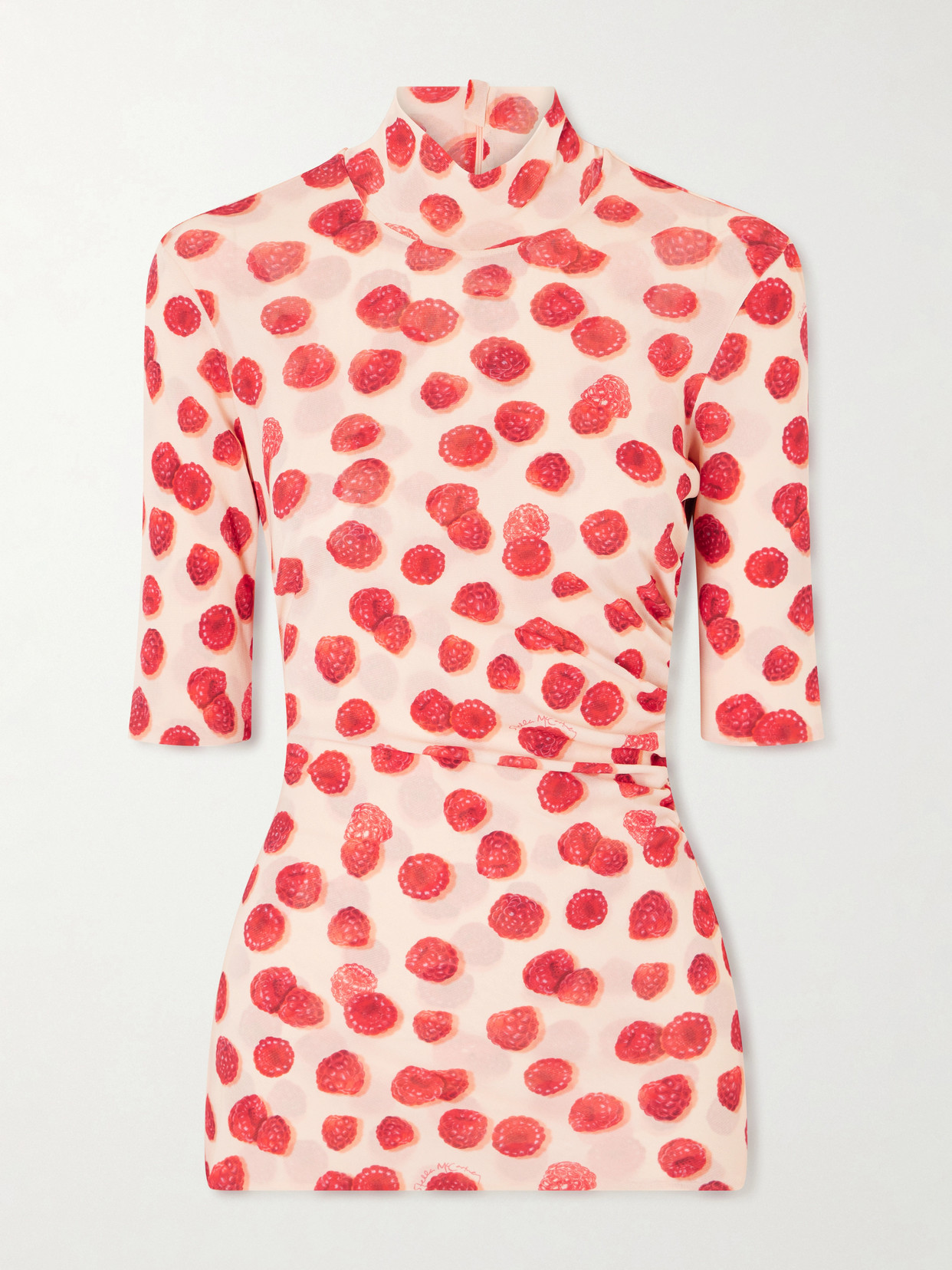 Stella Mccartney Gathered Printed Mesh T-shirt In Red