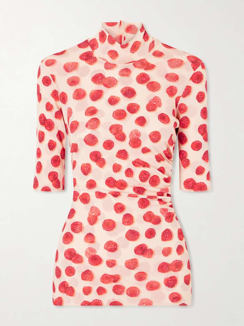 Stella McCartney Gathered Printed Mesh T-shirt