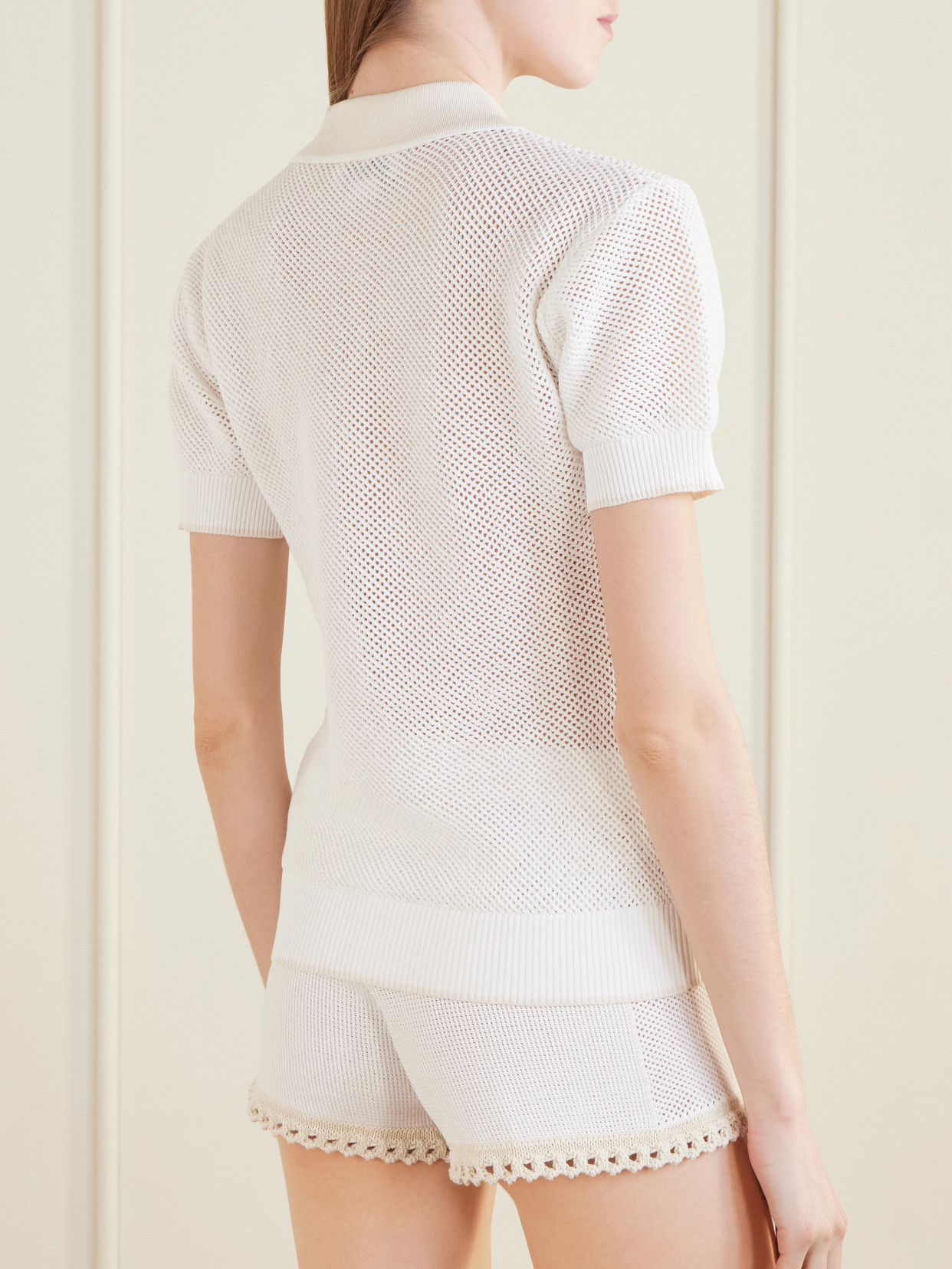 Stella Mccartney Open-knit Cotton Polo Shirt In White