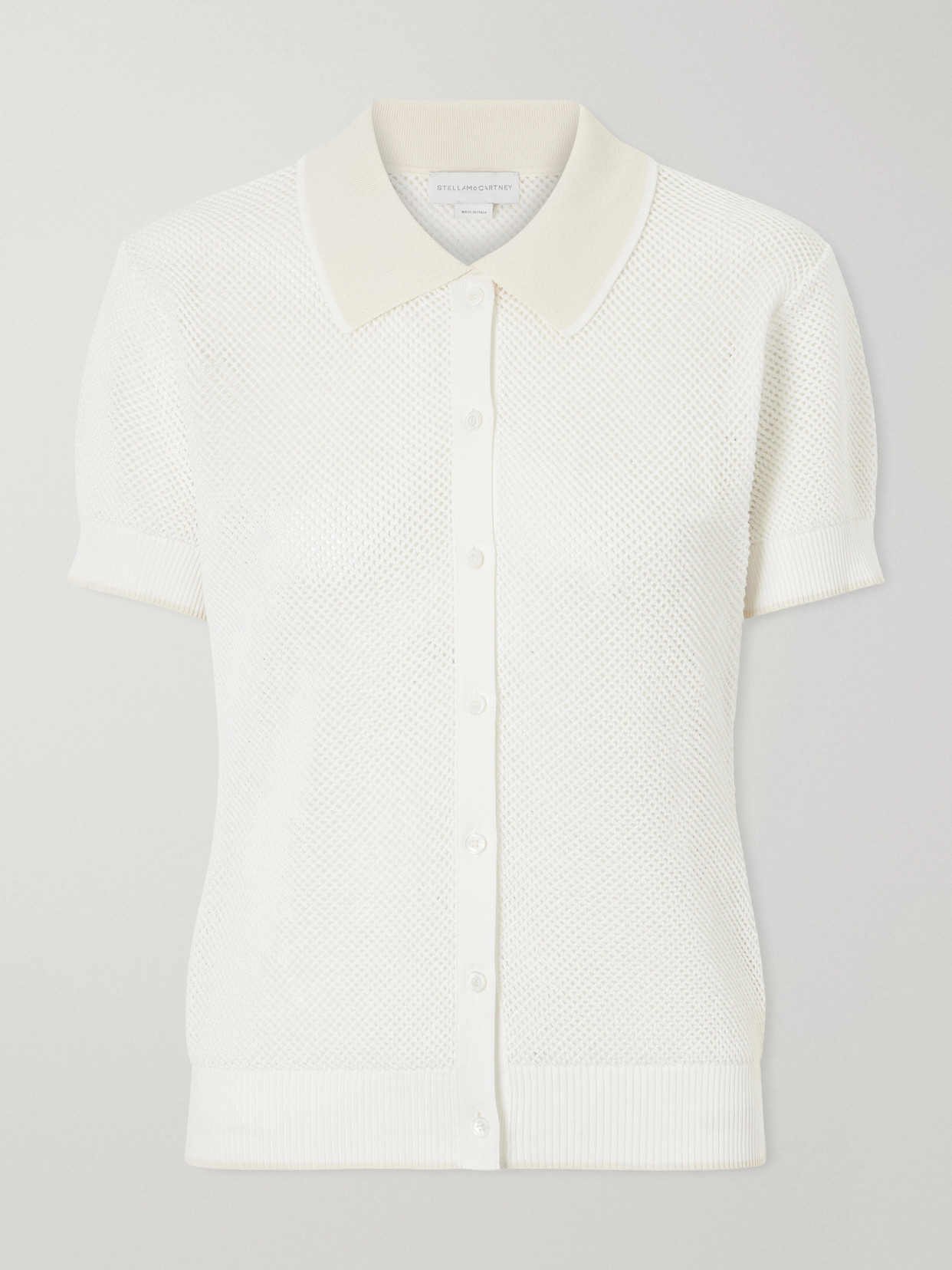Stella Mccartney Open-knit Cotton Polo Shirt In White
