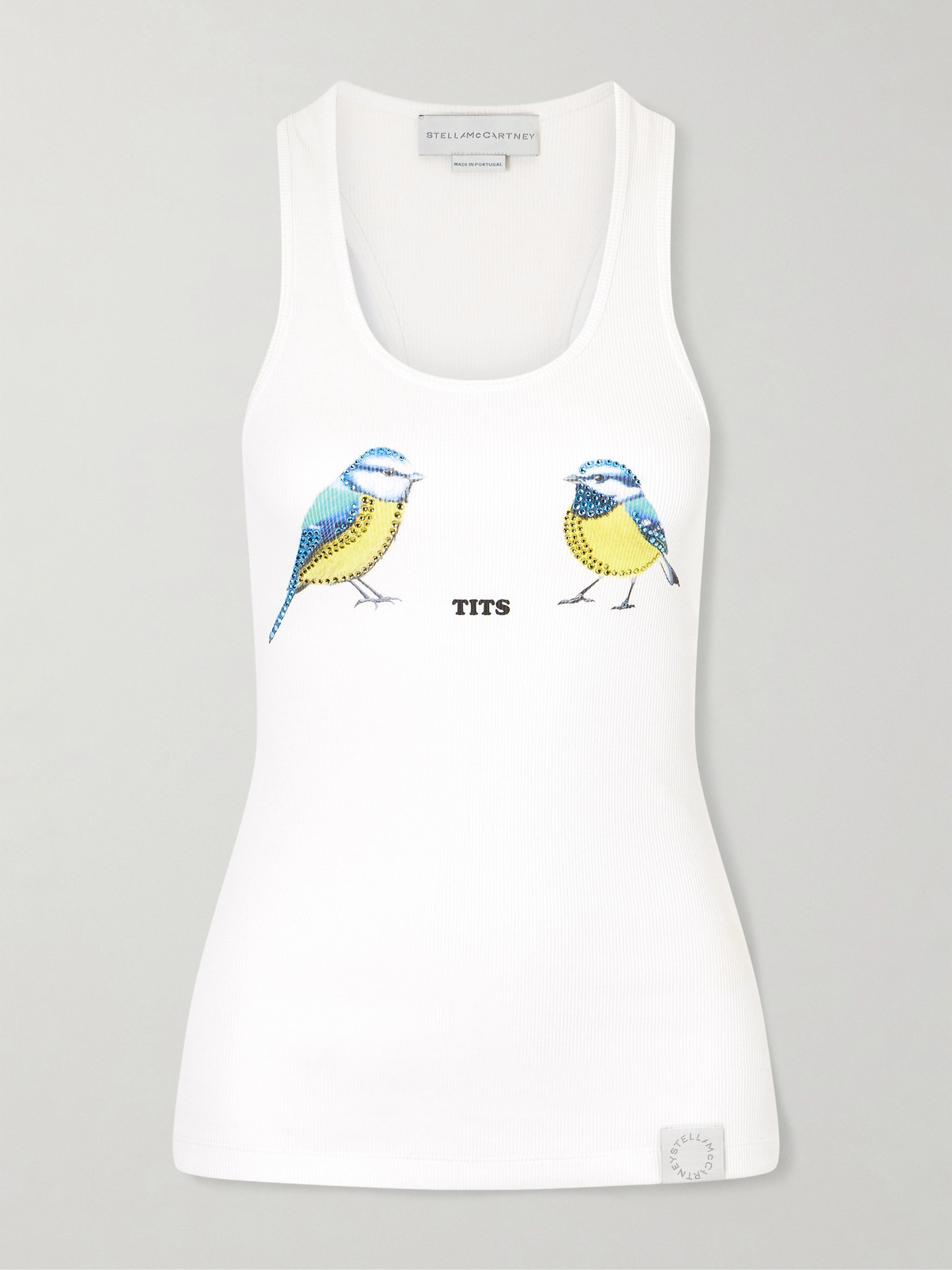 Stella Mccartney Hot Fix Crystal-embellished Printed Ribbed Stretch-cotton Tank In White