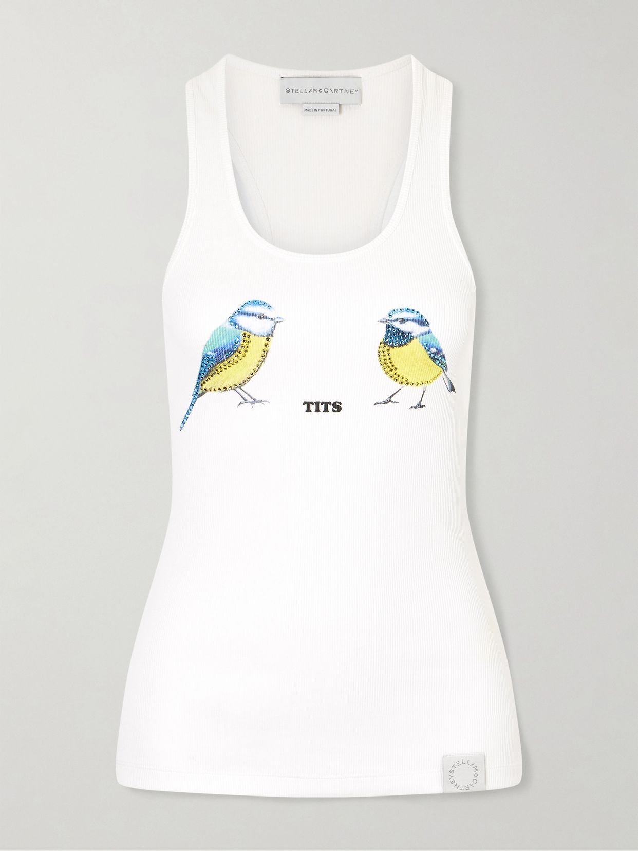 hot fix crystal embellished printed ribbed stretch cotton tank