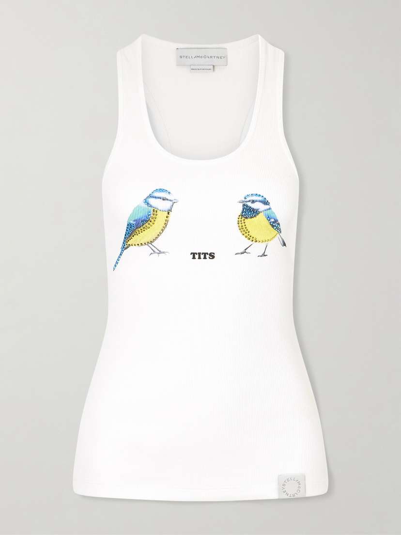 Stella McCartney Hot Fix Crystal-embellished Printed Ribbed Stretch-cotton Tank