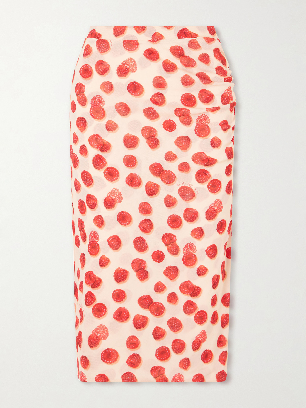 Stella Mccartney Printed Mesh Midi Skirt In Orange