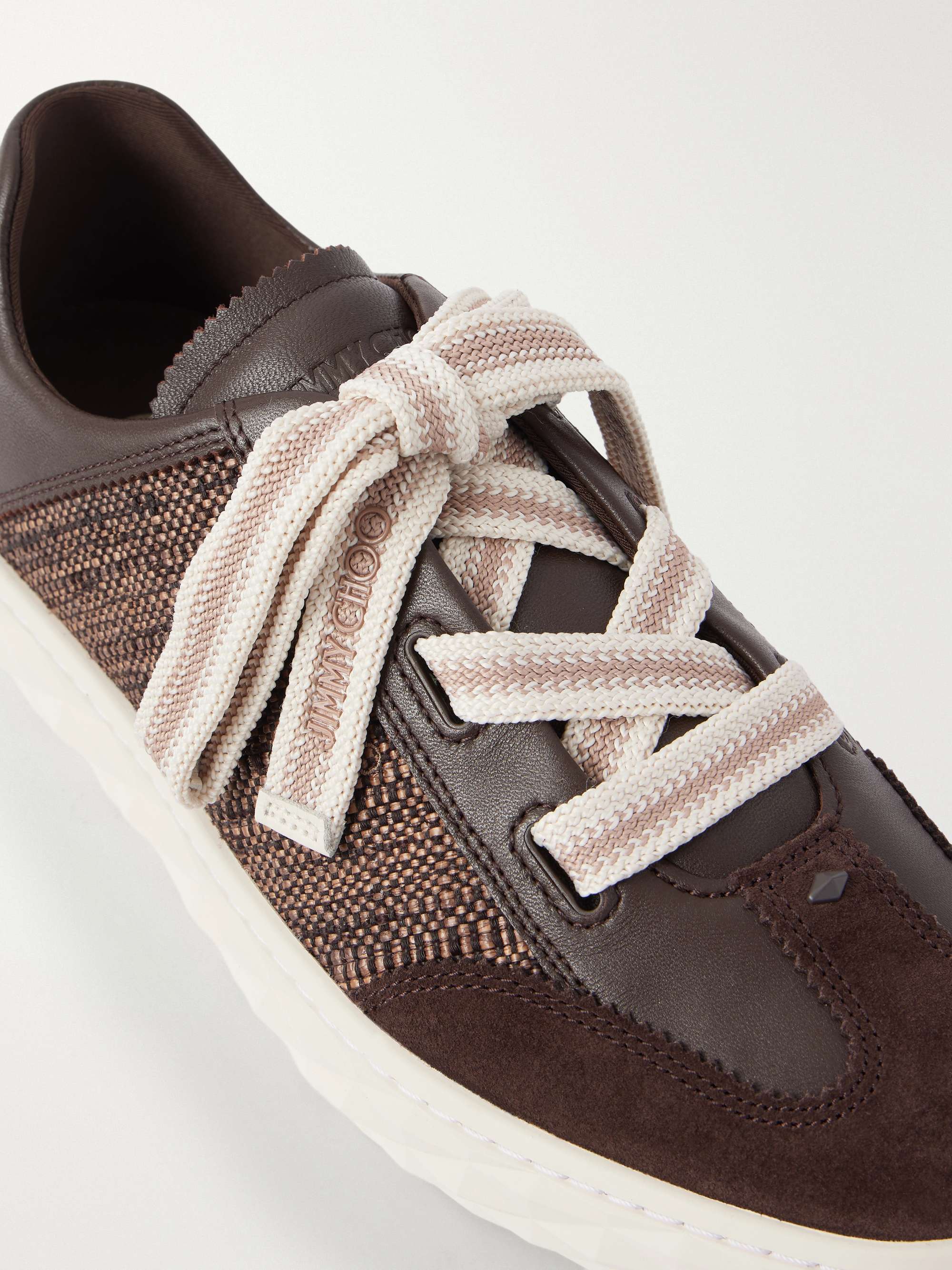 JIMMY CHOO Diamond Light Flex leather and raffia lace-up sneakers