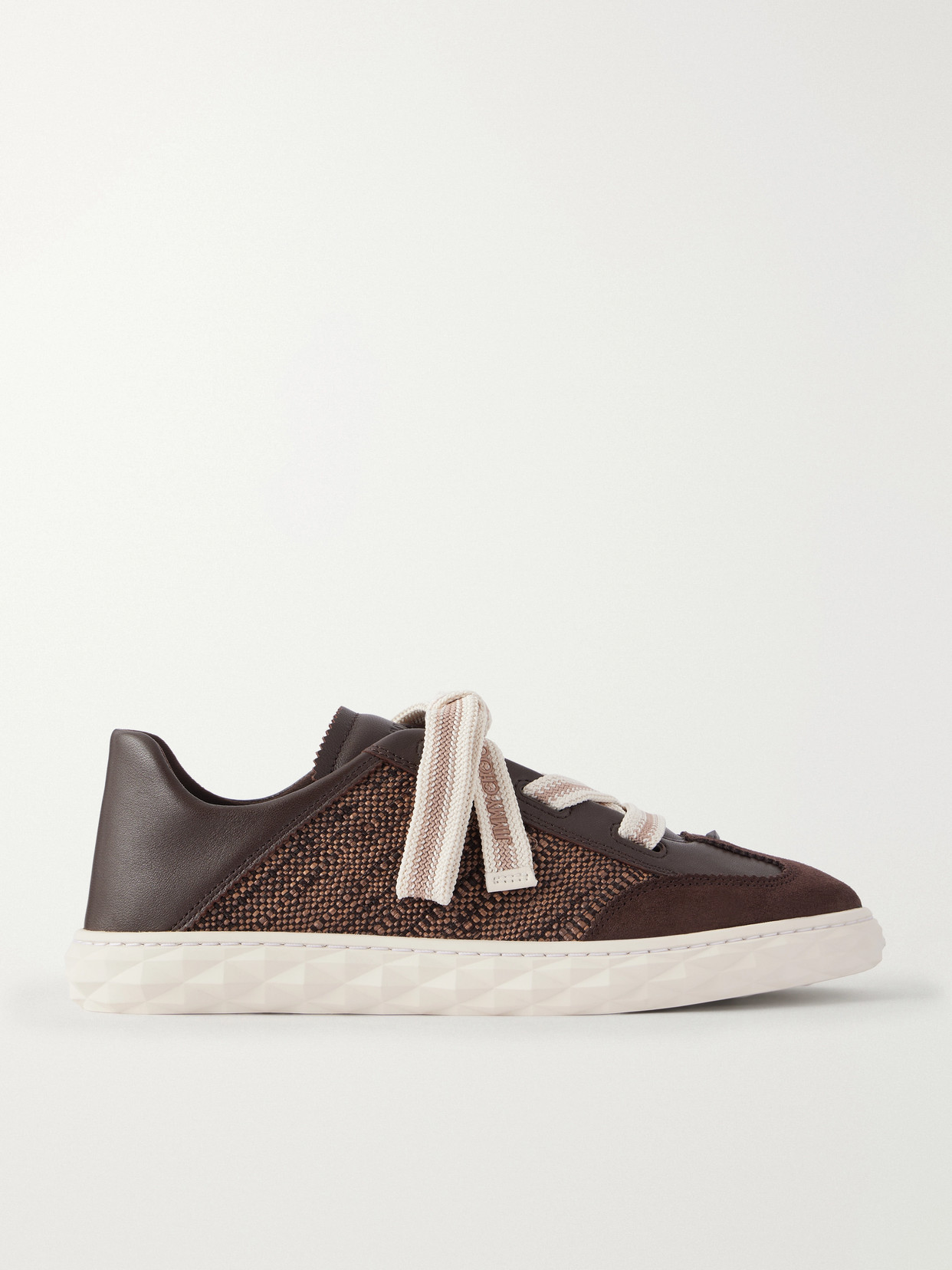Diamond Light Flex Leather And Raffia Lace-Up Sneakers