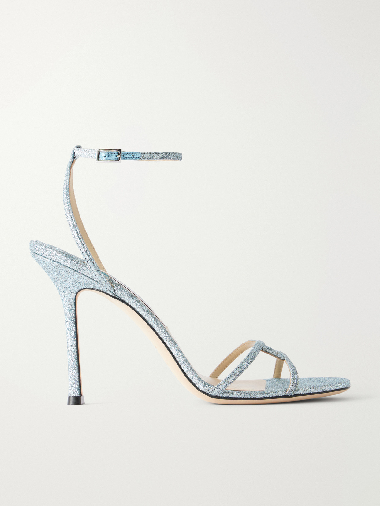 Jimmy Choo Leo 100 Glittered Leather Sandals In Blue