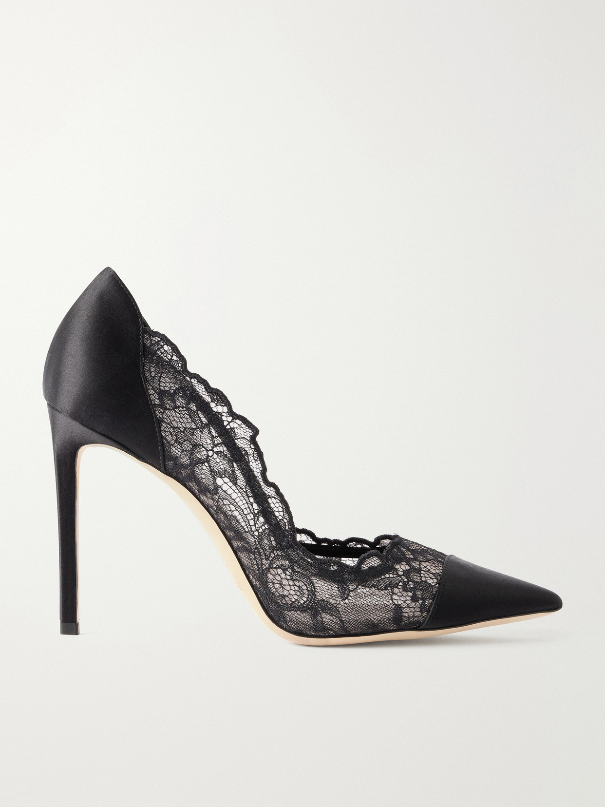 Brigitte 100 Satin-Trimmed Lace Pumps