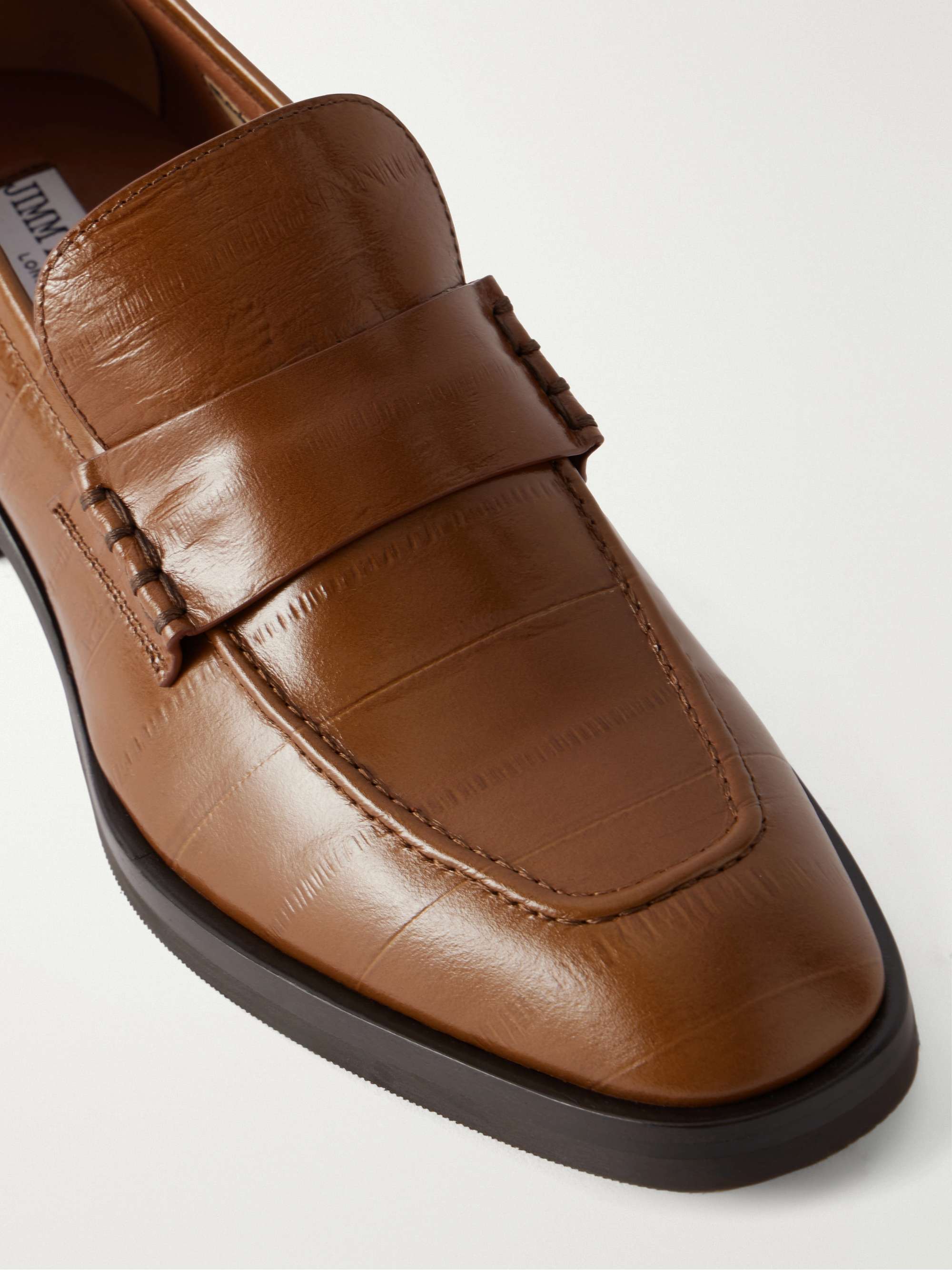 JIMMY CHOO Wilder eel-effect leather loafers | NET-A-PORTER
