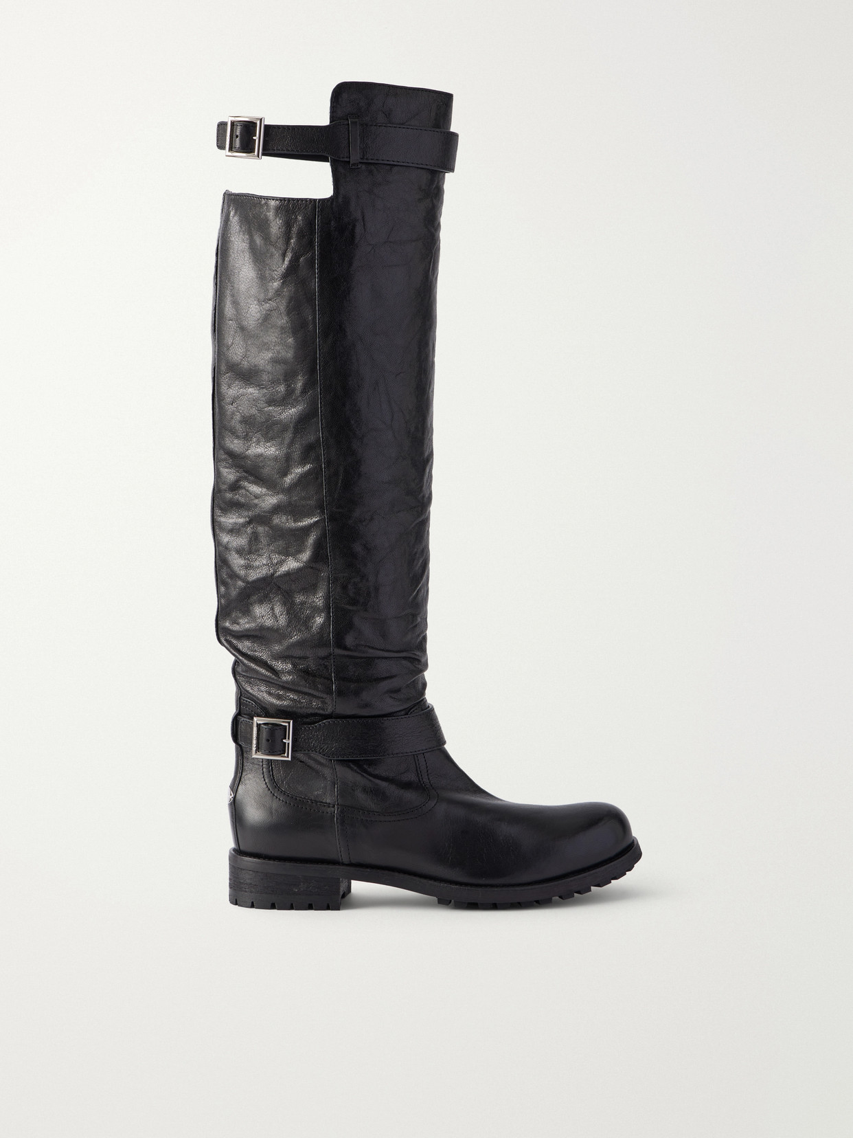 Jimmy Choo Buckle-detailed Leather Knee Boots In Black