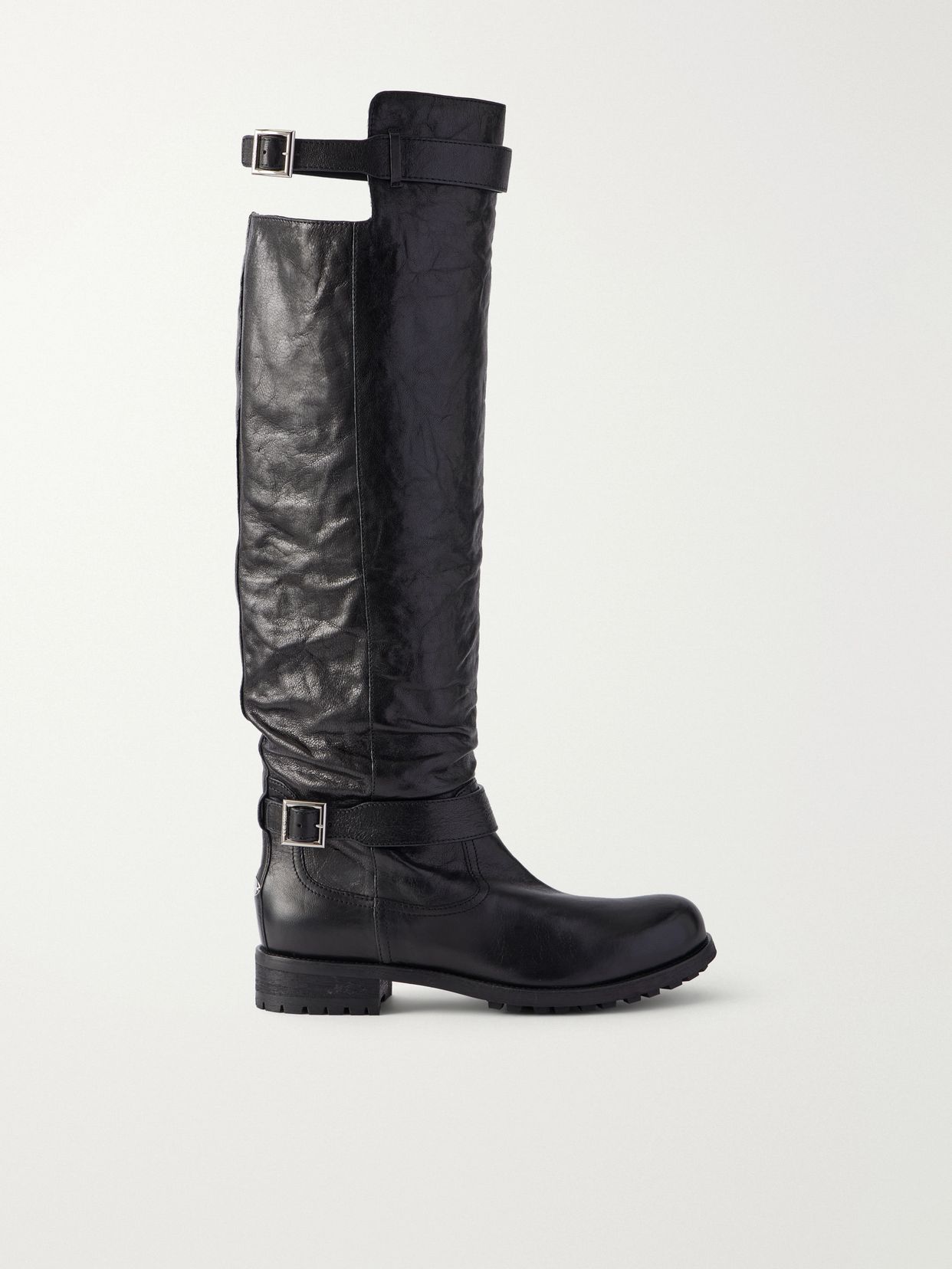 buckle detailed leather knee boots