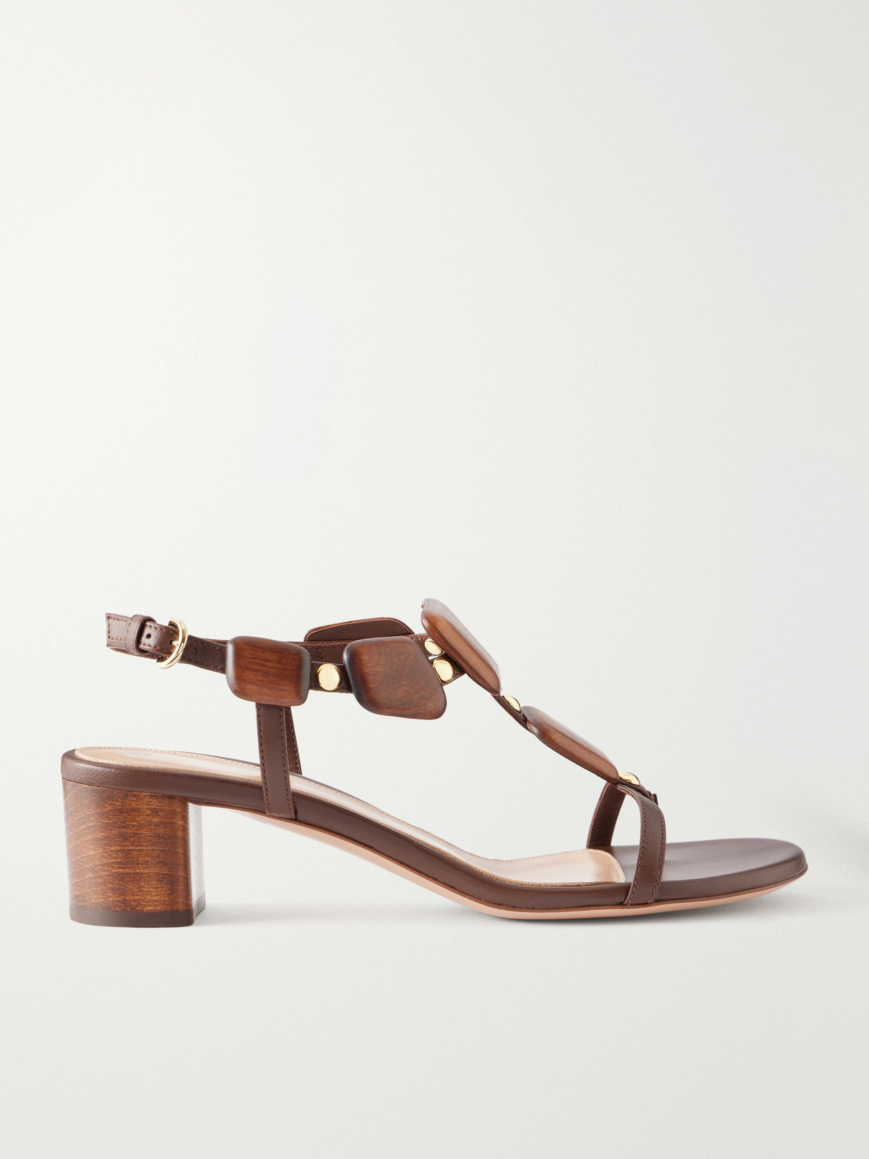 Gianvito Rossi 45 Appliquéd Studded Leather Thong Sandals In Brown