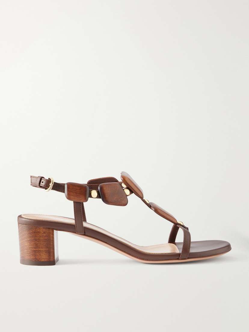 Gianvito Rossi 45 Appliquéd Studded Leather Thong Sandals