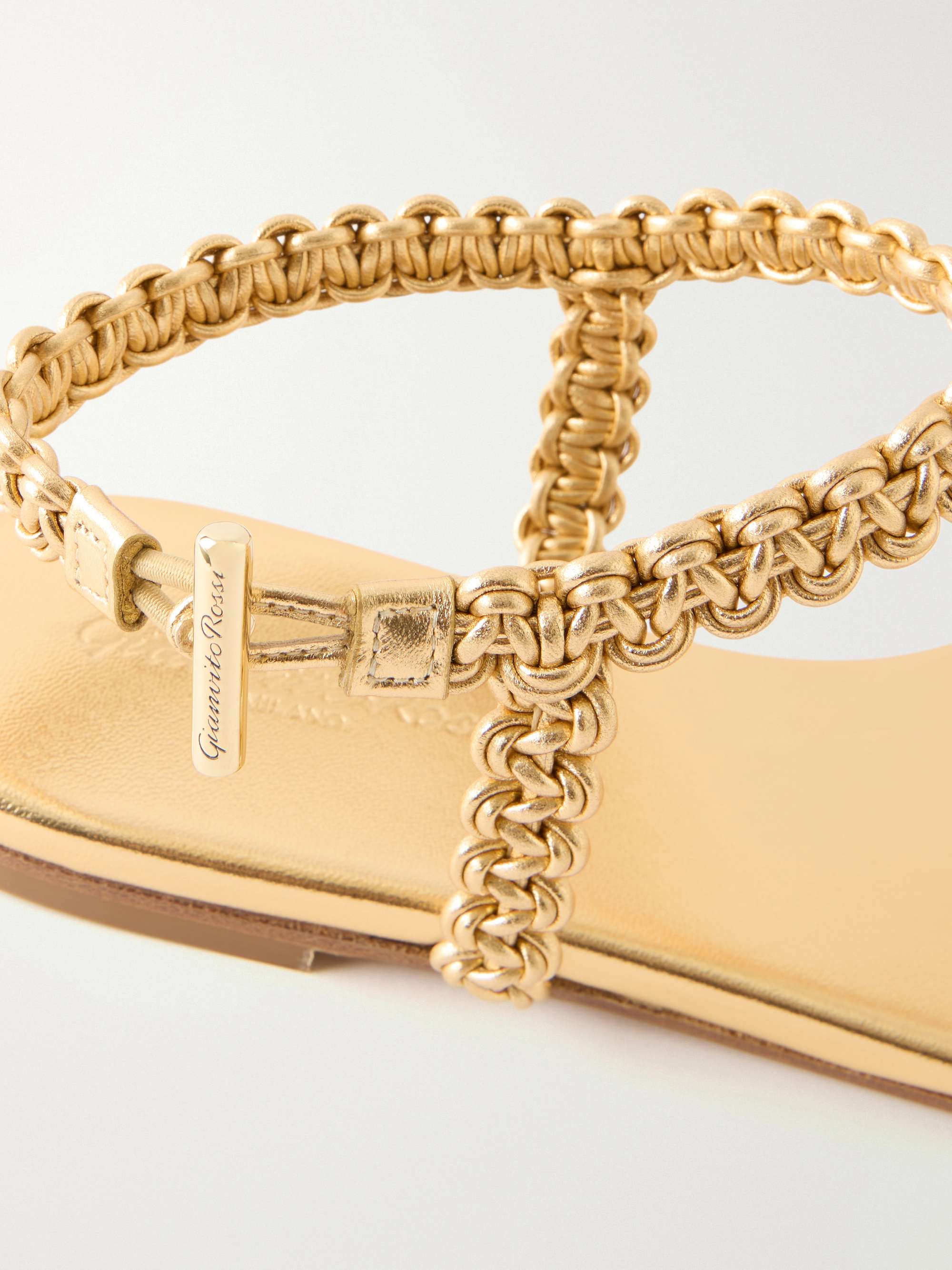 GIANVITO ROSSI Woven metallic leather thong sandals | NET-A-PORTER