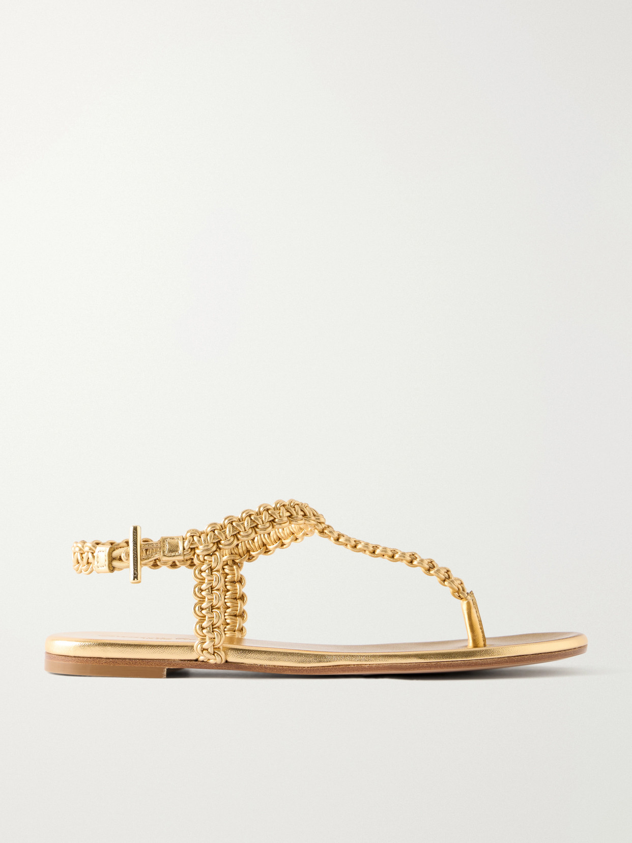 Gianvito Rossi Woven Metallic Leather Thong Sandals In Gold