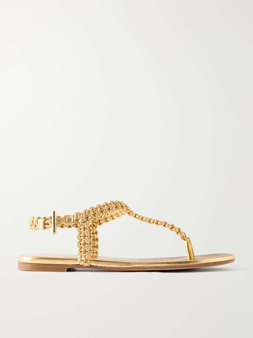 Gianvito Rossi Woven Metallic Leather Thong Sandals