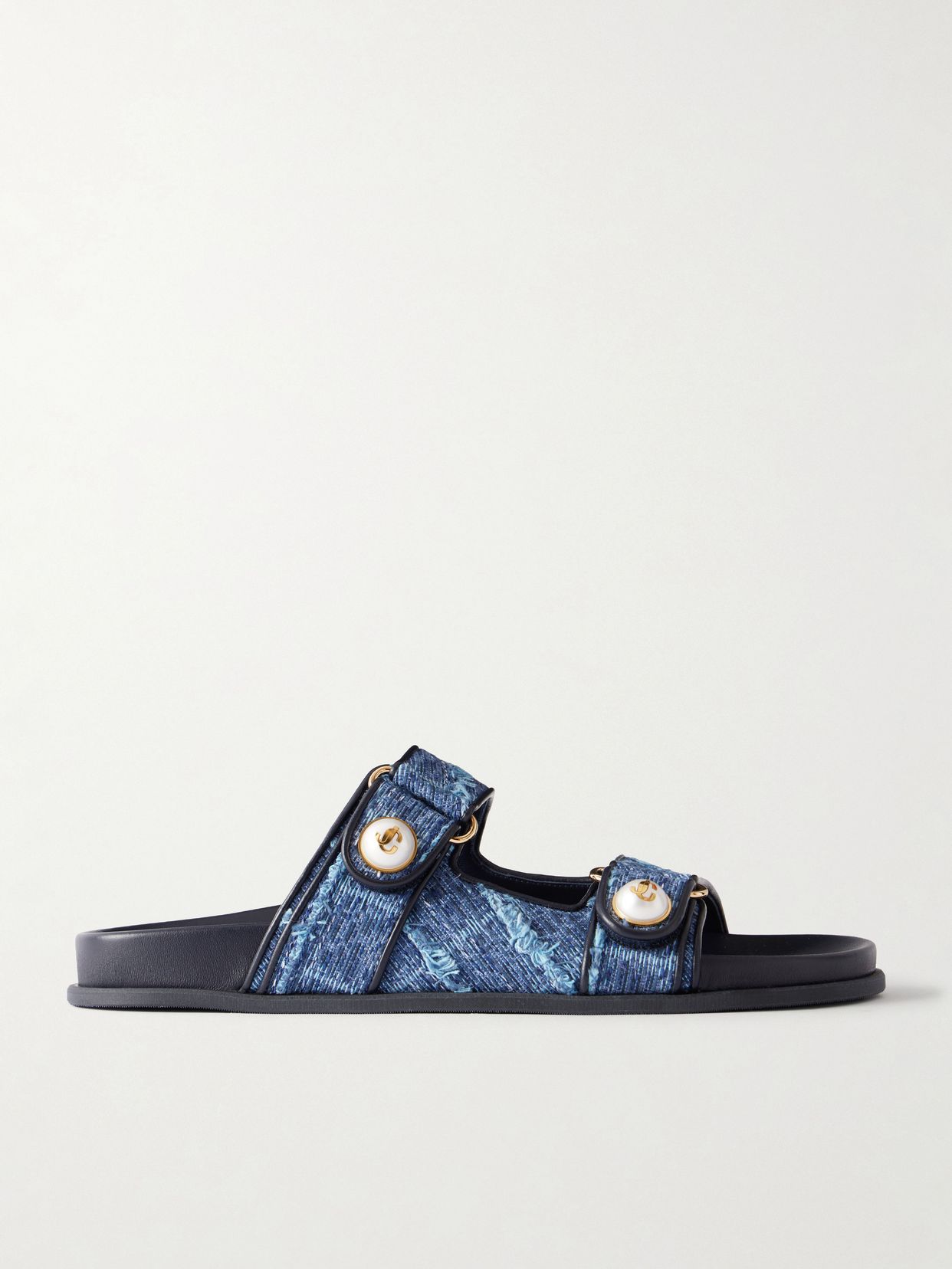 Fayence embellished frayed denim sandals