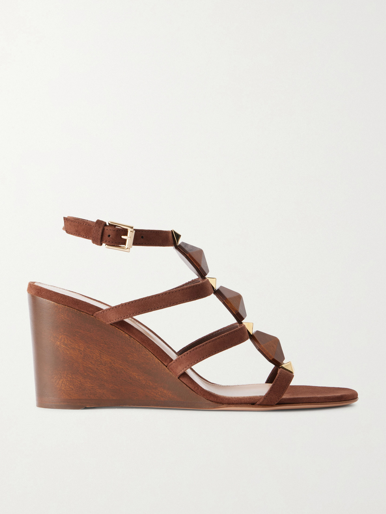 Gianvito Rossi - 70 Embellished Suede Wedge Sandals - Brown