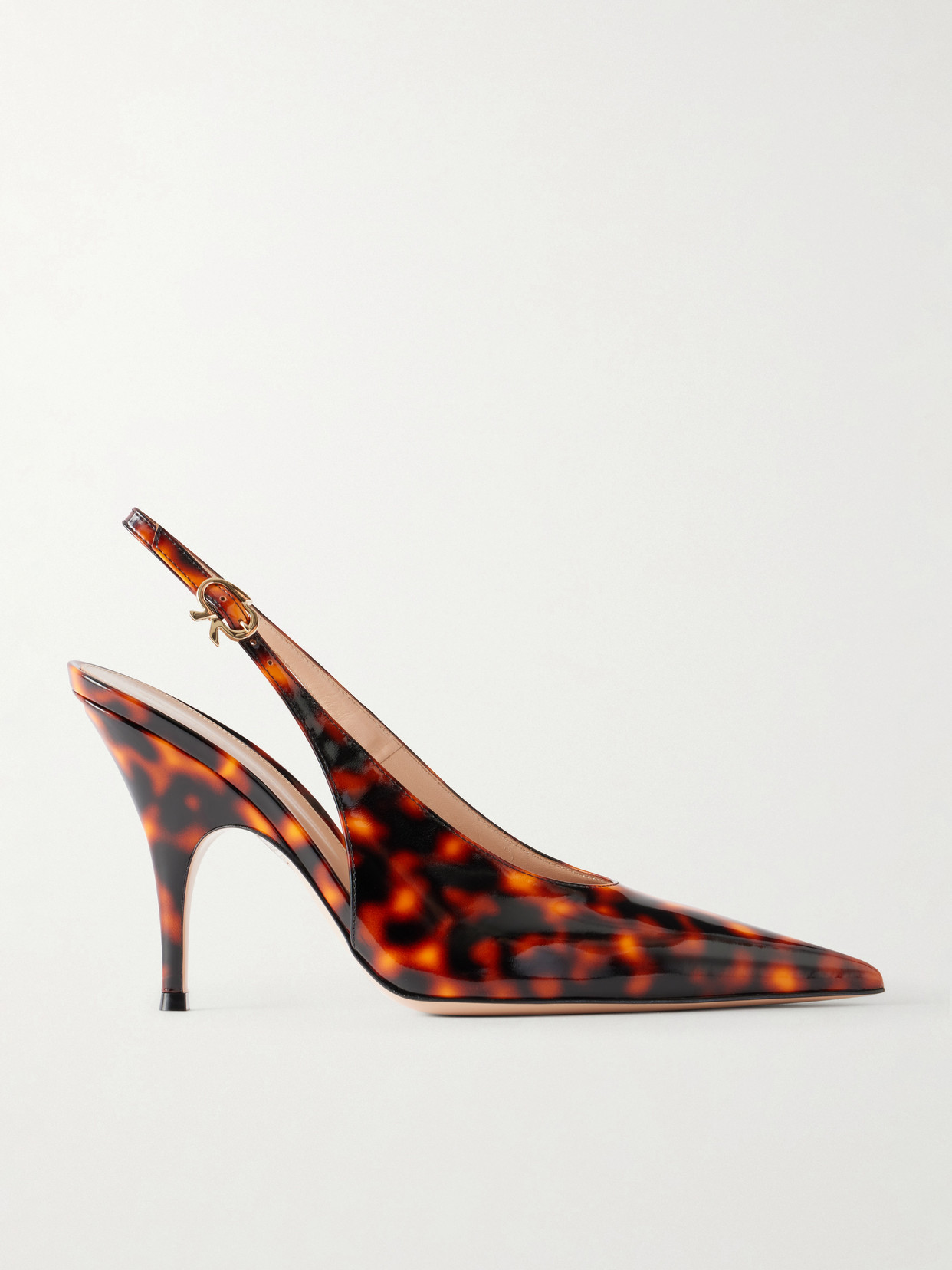 Gianvito Rossi Sofia Sling 95 Animal-printed Patent Leather Pumps In Tortoiseshell