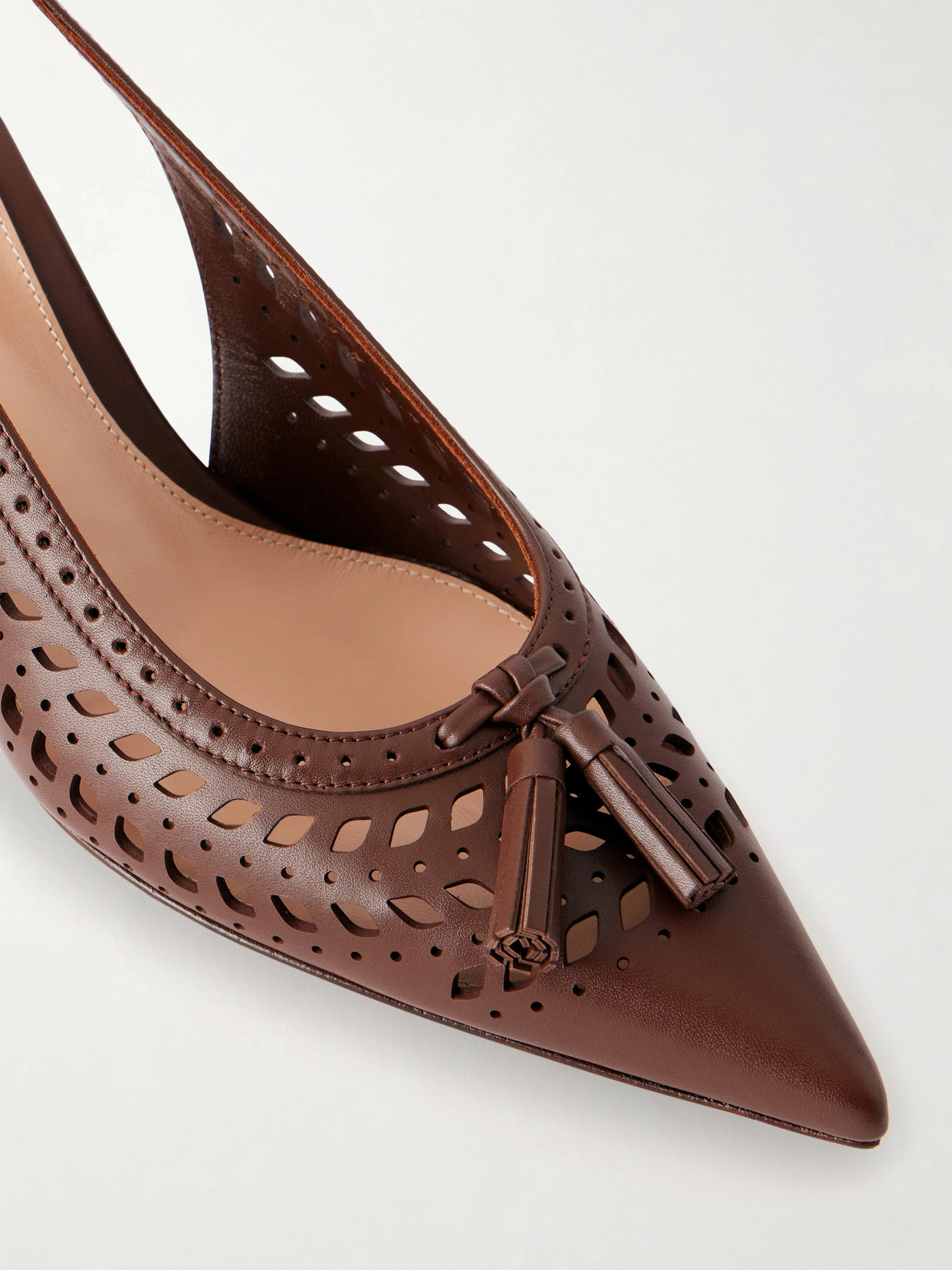 55 Laser-Cut Leather Kitten Heel Slingback
