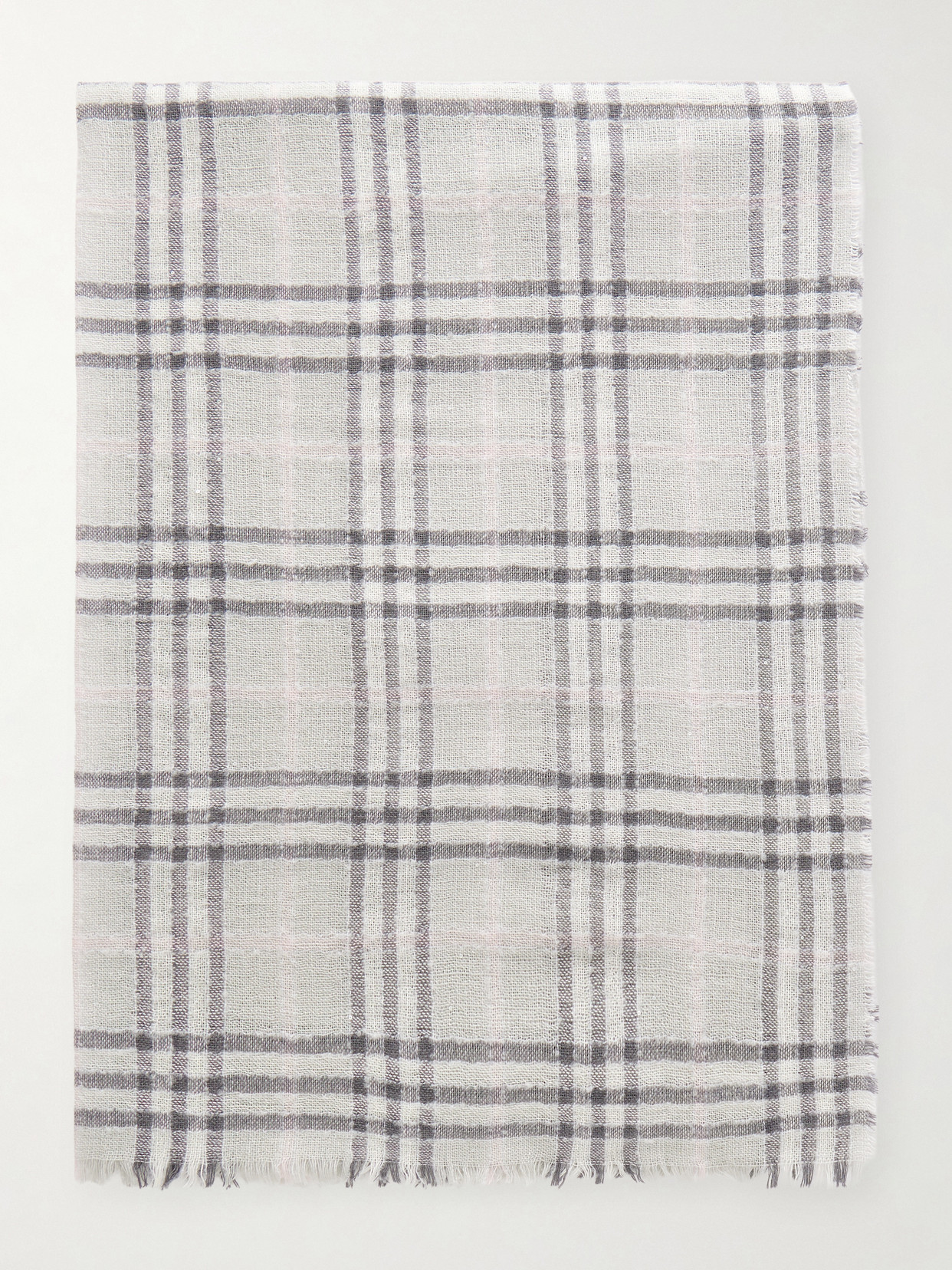 Burberry Checked Wool-blend Scarf In Gray