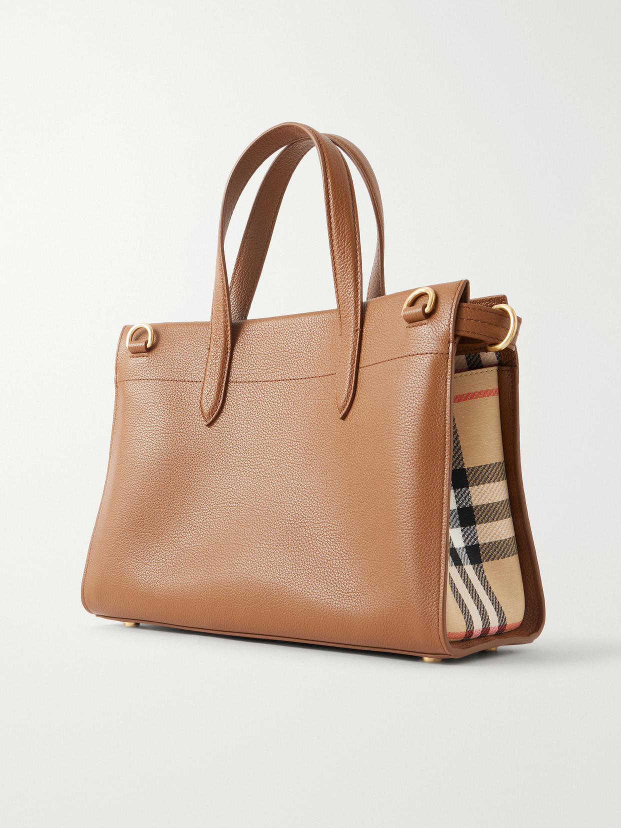 Cotswolds Small Checked Canvas-Trimmed Leather Tote