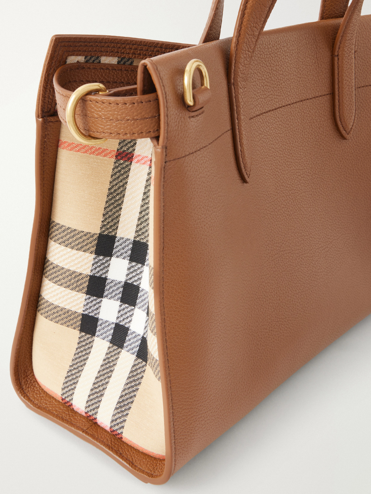 Cotswolds Small Checked Canvas-Trimmed Leather Tote