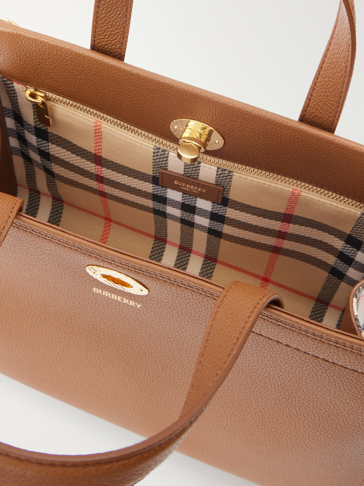 Cotswolds Small Checked Canvas-Trimmed Leather Tote