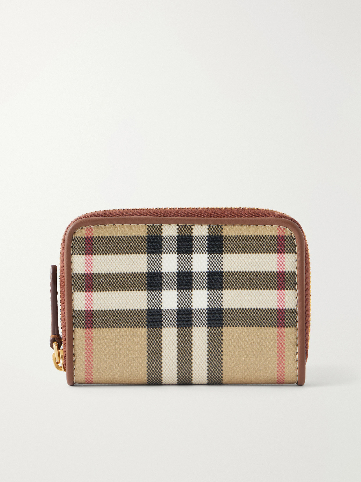 Burberry Checked Leather-trimmed Wallet In Neutrals