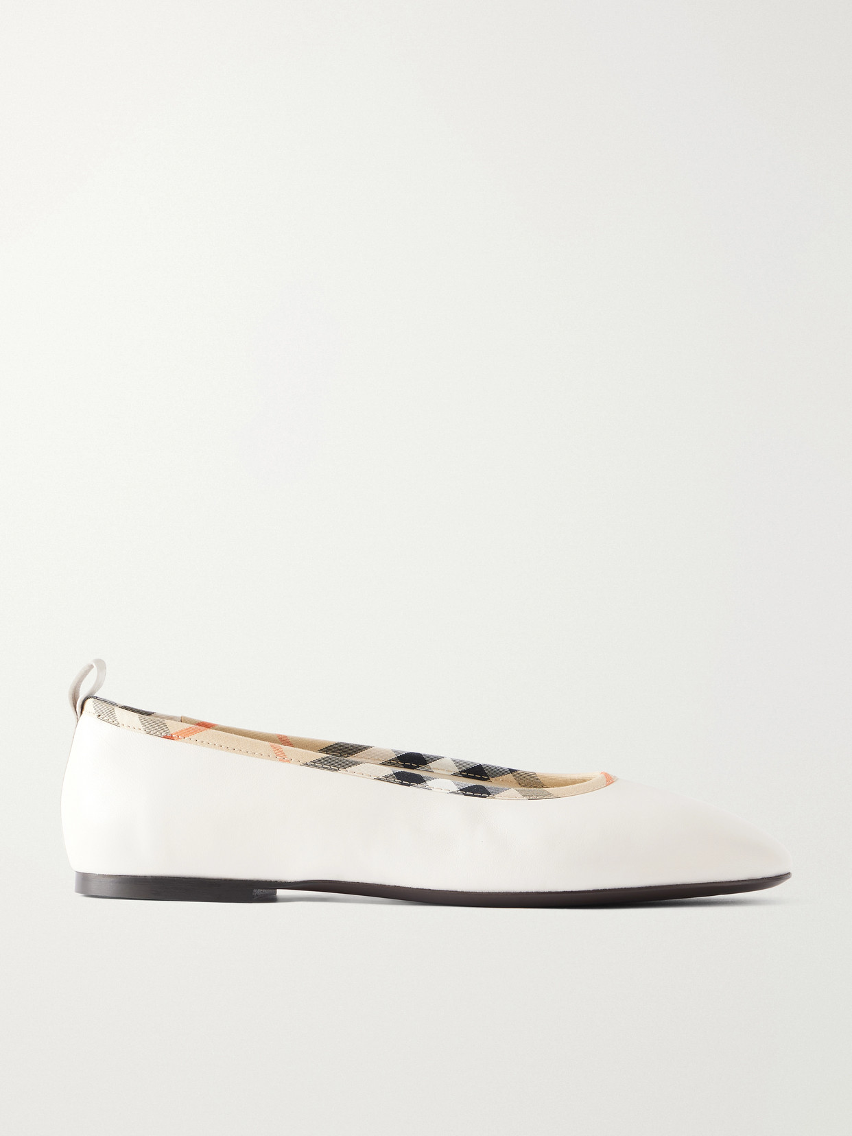 Burberry Check-trimmed Leather Ballet Flats In Neutrals