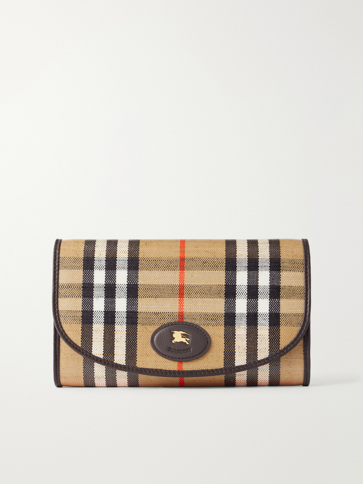 Burberry Leather-trimmed Checked Coated-canvas Clutch In Neutrals