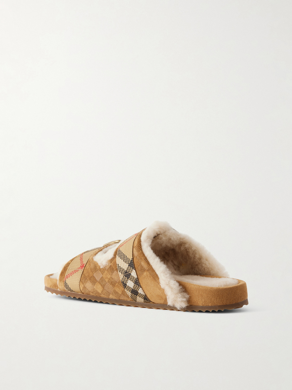 Urchin Check Shearling-Trimmed Sandals