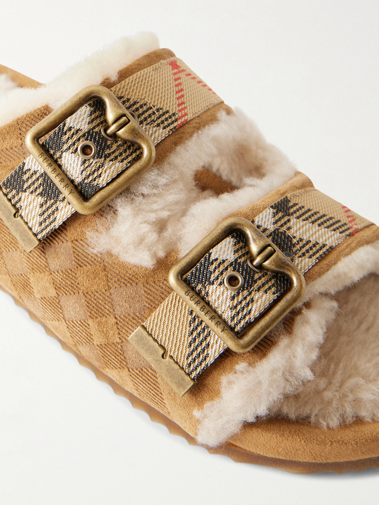 Urchin Check Shearling-Trimmed Sandals