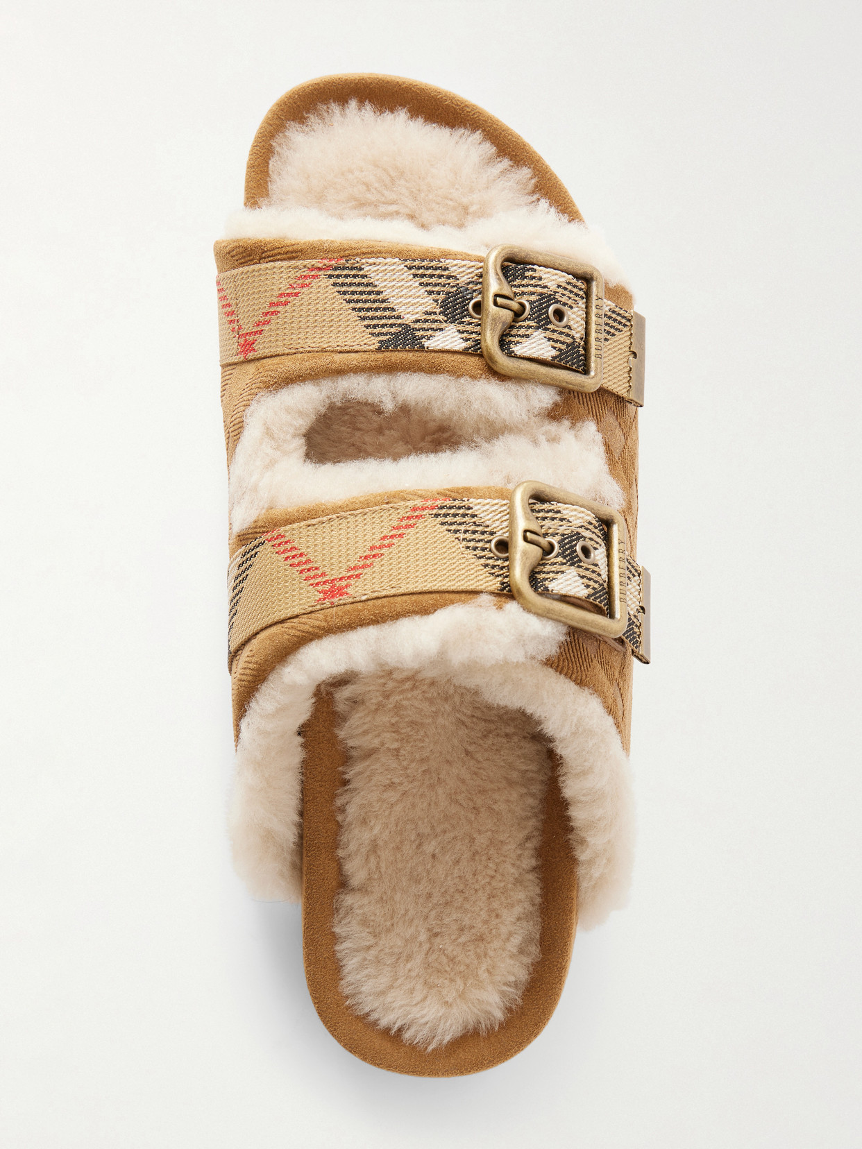 Urchin Check Shearling-Trimmed Sandals
