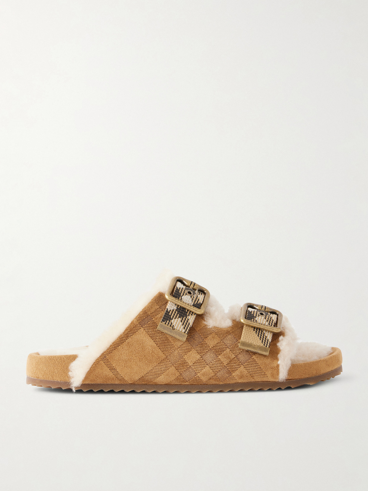 Urchin Check Shearling-Trimmed Sandals