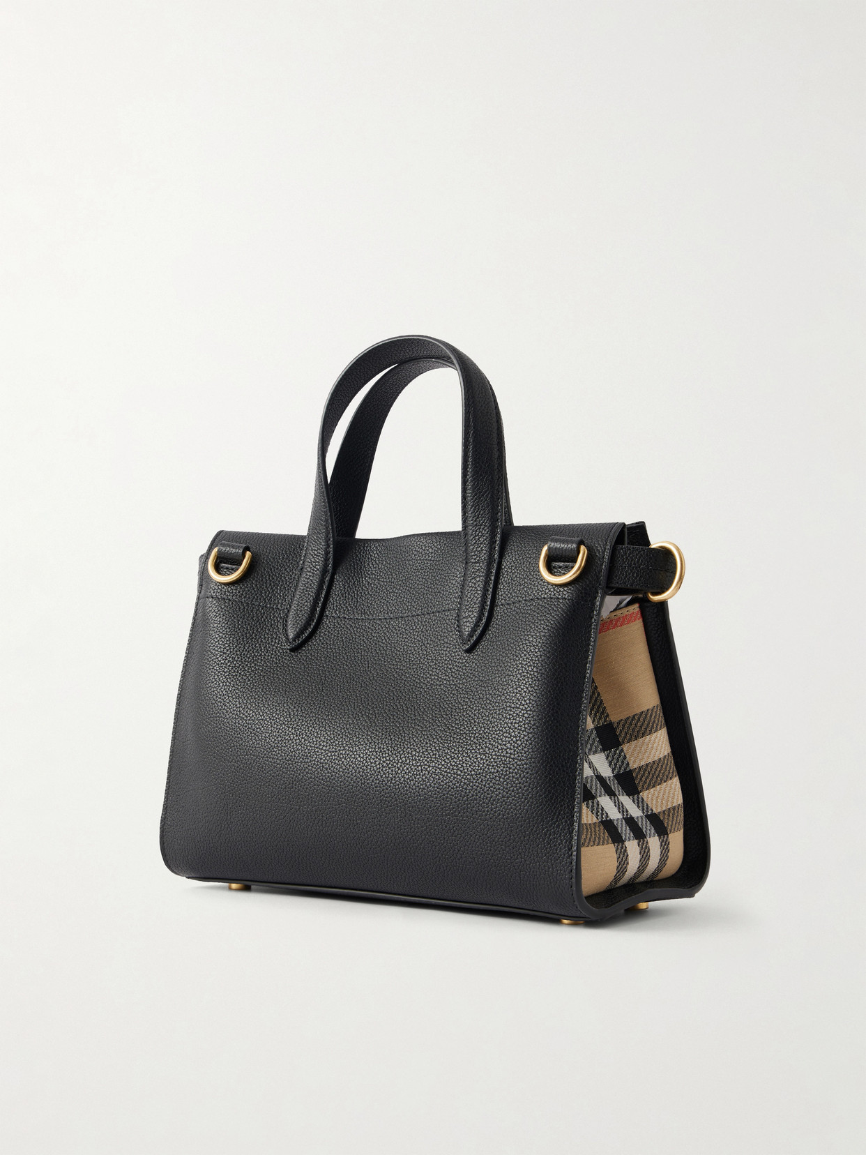 Cotswolds Mini Checked Canvas-Trimmed Leather Tote