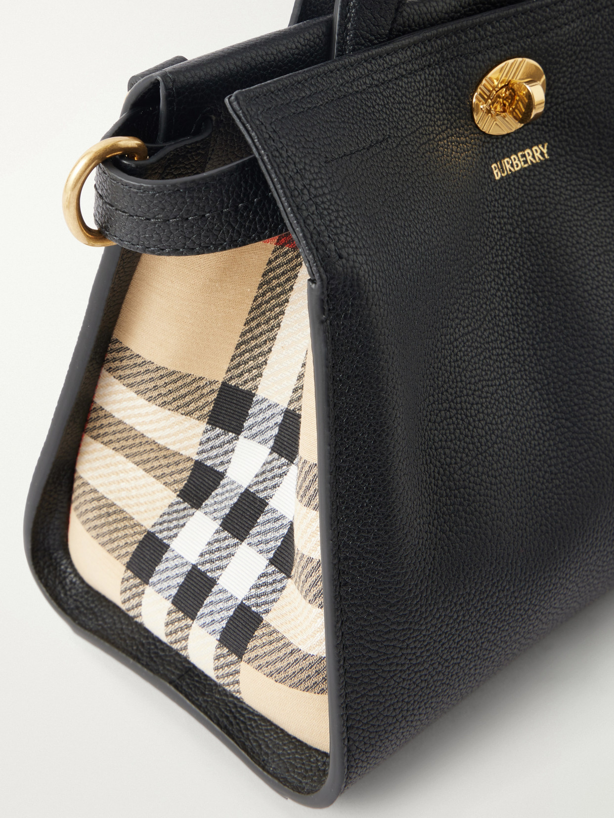 Cotswolds Mini Checked Canvas-Trimmed Leather Tote